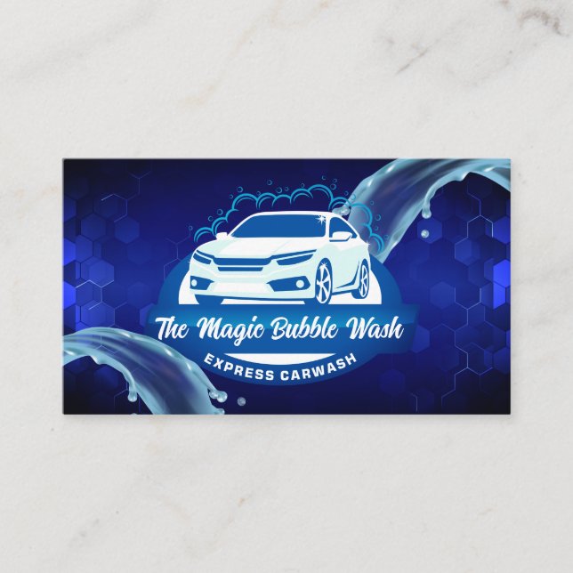 Car Wash | Water Splash and Bubbles Business Card (Front)