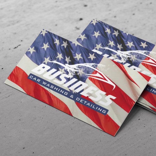 Car Washing Auto Detailing Automotive US Flag Business Card (Creator Uploaded)