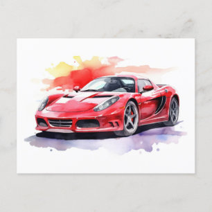 Car watercolor postcard