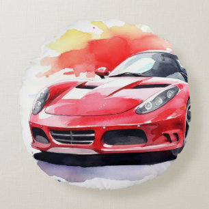 Car watercolor round cushion