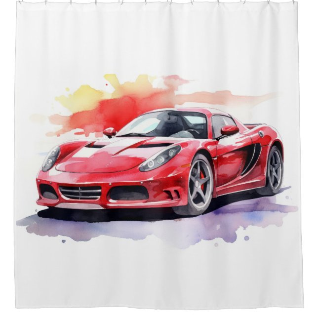 Car watercolor shower curtain (Front)