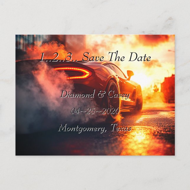 Car Wedding Save The Date Announcement  Postcard (Front)