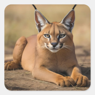 Caracal on savanna square sticker