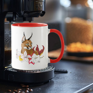Caracal Wild Cat Floral Green Mug
