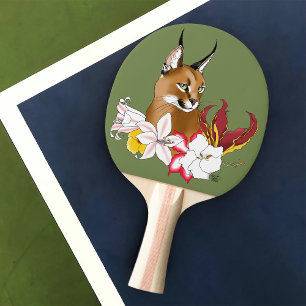Caracal Wild Cat Floral Green Ping Pong Paddle