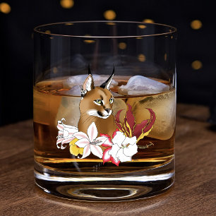 Caracal wild Cat Floral Green Whiskey Glass