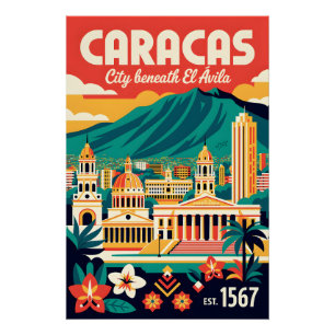 Caracas Venezuela Retro Vintage Travel Poster