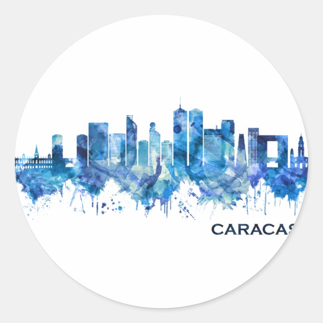 Caracas Venezuela Skyline Blue Classic Round Sticker (Front)