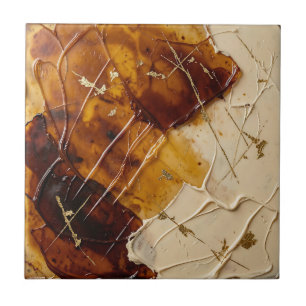 Caramel Amber Resin Gold Leaf Abstract Ceramic Tile