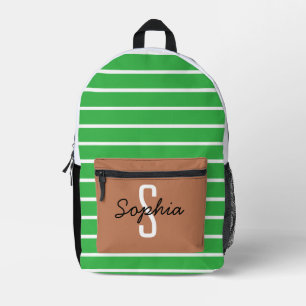 Caramel and White Stripes with Fresh Green Accent Printed Backpack