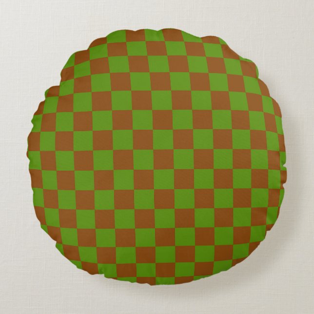 Caramel apple checkered board pattern round cushion (Front)