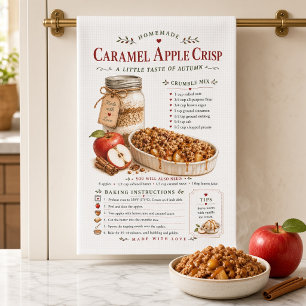 Caramel Apple Crisp Recipe Fall Baking Tea Towel
