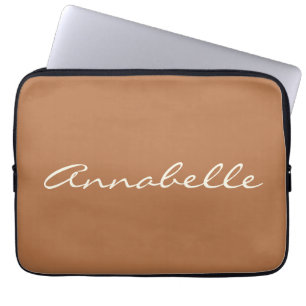 Caramel Brown Script Name Minimalist Personalised Laptop Sleeve