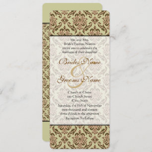 Caramel Cafe Damask Golden Lime Wedding Invitation