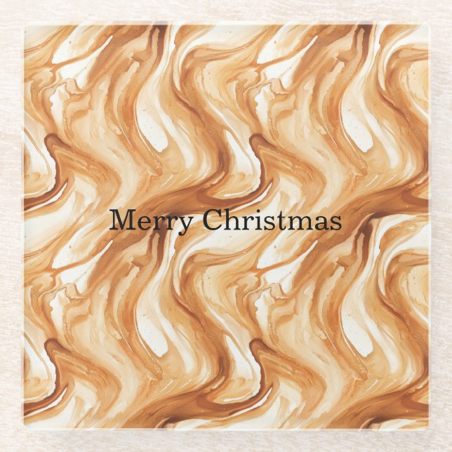 Caramel Carmel Candy Swirls Christmas Glass Coaster (Front)