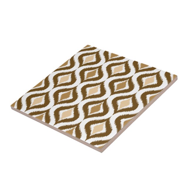 Caramel Coffee Brown Retro Chic Ikat Drops Pattern Ceramic Tile (Side)