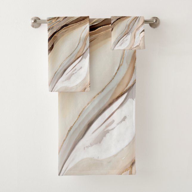 Caramel Coffee cream flowing abstract art Bath Towel Set (Insitu)