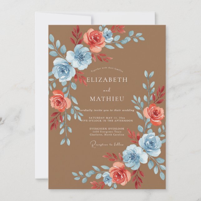 Caramel Coral Painted Wedding Invitation (Front)