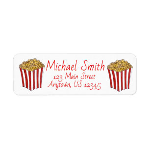 Caramel Corn Popcorn Carnival Fair Movie Food Return Address Label