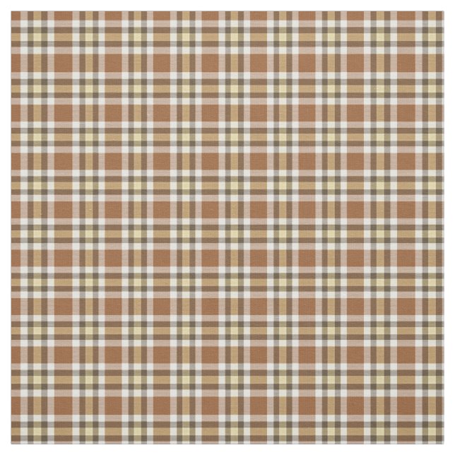 Caramel Dark Brown Yellow Tartan Squares Pattern Fabric (Swatch)