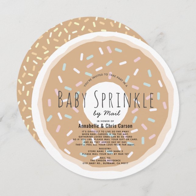 Caramel Doughnut Baby Sprinkle Shower by Mail Circ Invitation (Front/Back)