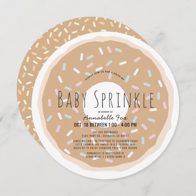 Caramel Doughnut Baby Sprinkle Shower Circle Invitation (Front/Back)