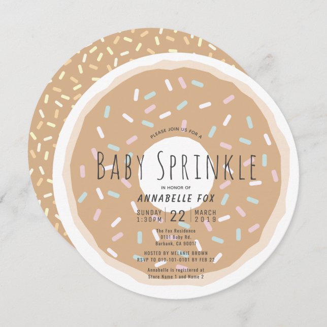 Caramel Doughnut Baby Sprinkle Shower Circle Invitation (Front/Back)
