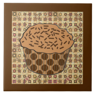 Caramel Frosted Cupcake with Sprinkles Tile