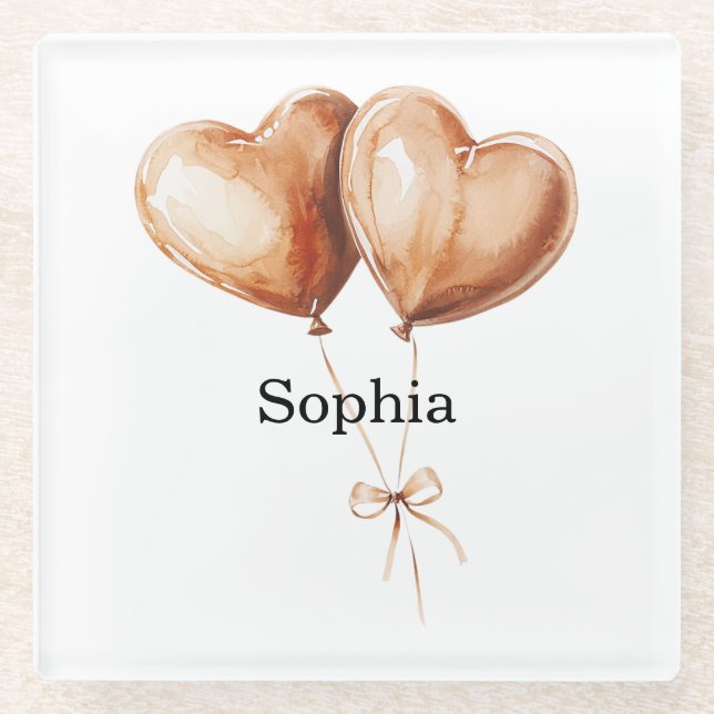 Caramel Heart Balloons   Glass Coaster (Front)