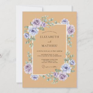 Caramel Lavender Blossom Rustic Wedding Invitation