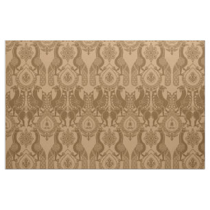 Caramel Mediaeval Peacocks and Dragons Fabric
