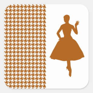 Caramel Modern Houndstooth w/ Fashion Silhouette Square Sticker