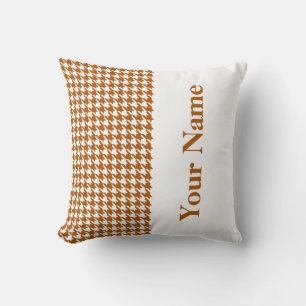 Caramel Modern Houndstooth with Name Cushion