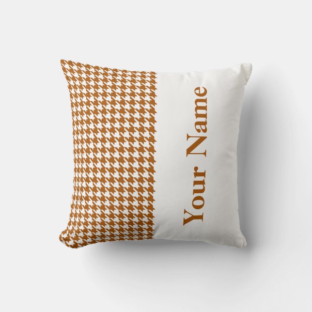 Caramel Modern Houndstooth with Name Cushion (Front)