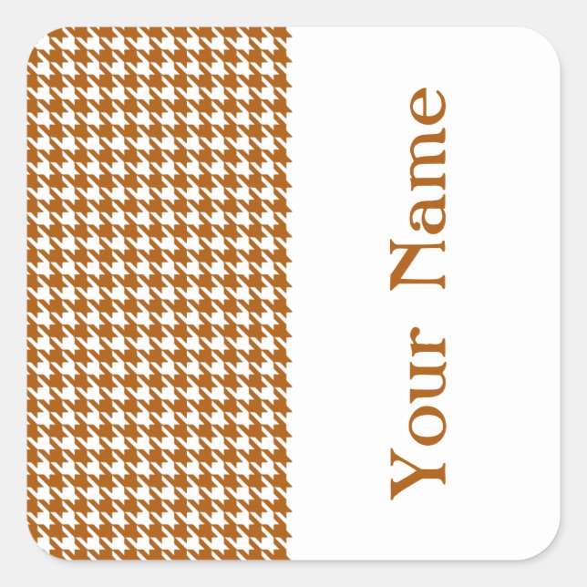 Caramel Modern Houndstooth with name Square Sticker (Front)