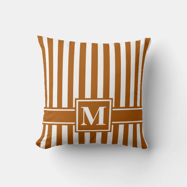 Caramel Modern Stripe with Monogram Cushion (Front)