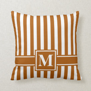 Caramel Modern Stripe with Monogram Cushion