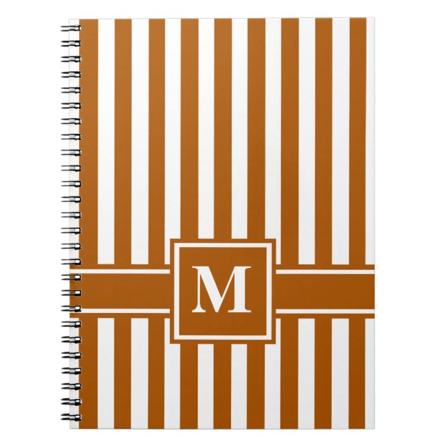 Caramel Modern Stripe with Monogram Notebook (Front)
