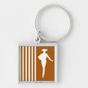 Caramel Modern Stripes with Fashion Silhouette Key Ring
