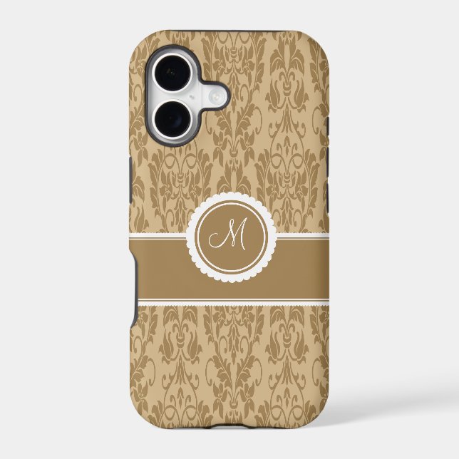 Caramel Monogrammed Damask iPhone 5 Case (Back)