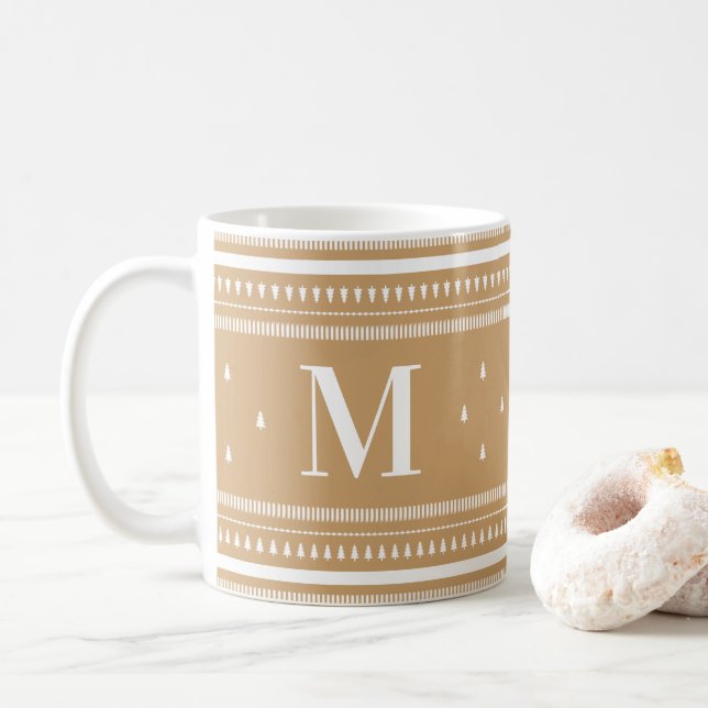  Caramel Nordic Christmas Trees & Monogram Coffee Mug (With Donut)