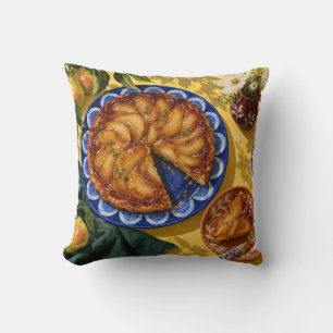 Caramel Pear Tart Blue Plate Yellow Tea Table Cushion