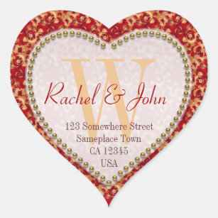 Caramel Rust Pattern Monogrammed Heart Wedding Heart Sticker