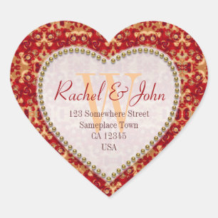 Caramel Rust Pattern Monogrammed Heart Wedding Sticker