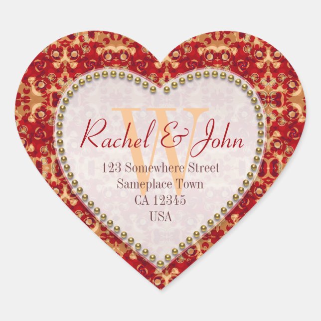 Caramel Rust Pattern Monogrammed Heart Wedding Sticker (Front)