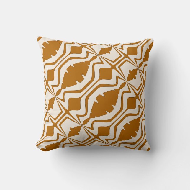 Caramel Tan on Beige Slanted Sound Wave Large Tile Cushion (Front)