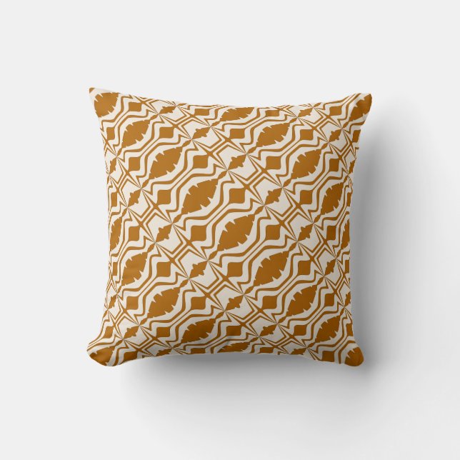 Caramel Tan on Beige Slanted Sound Wave Small Tile Cushion (Front)