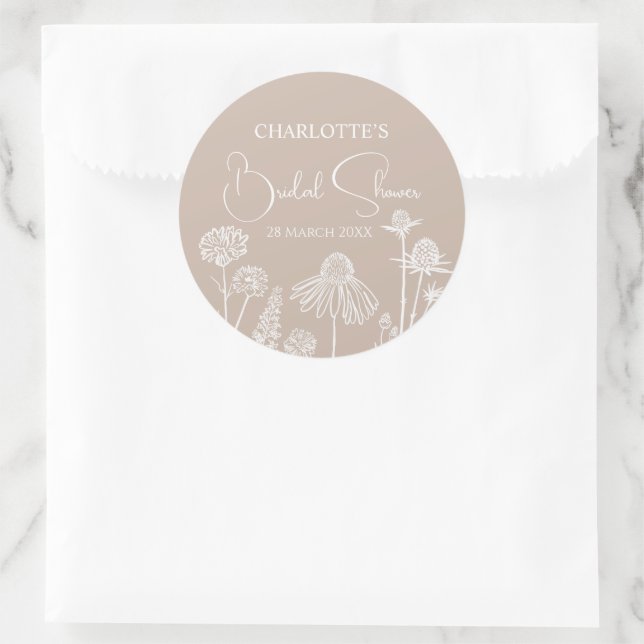 Caramel  Wildflowers Sketched Floral  Classic Round Sticker (Bag)