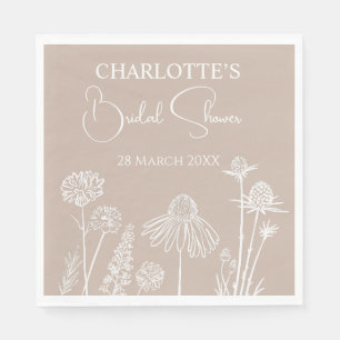 Caramel Wildflowers Sketched Floral Napkin