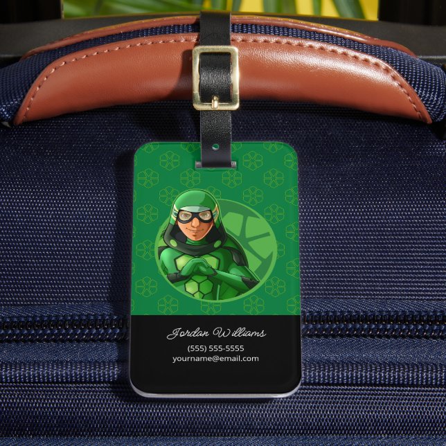 Carapace Green Badge Luggage Tag (Front Insitu 2)